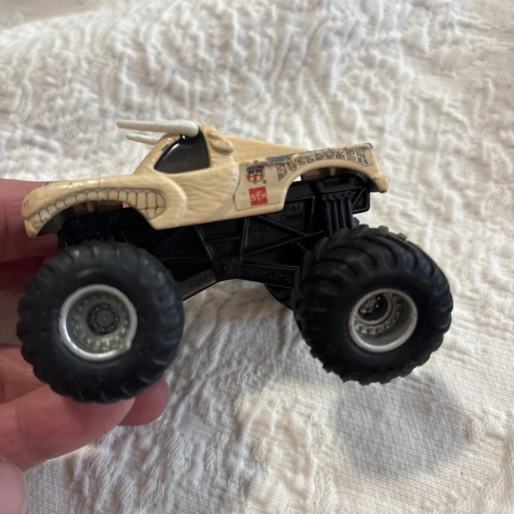 Bulldozer Beige & Black Diecast Monster Truck Toy Vehicle w/ Oversized Tires